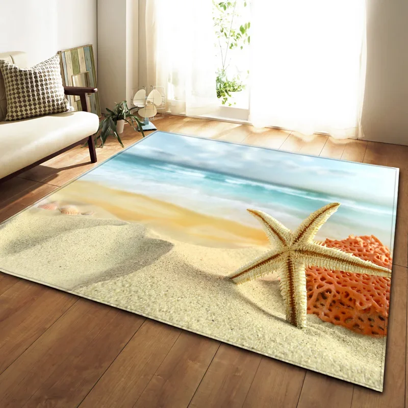 sea world starfish carpet for livingroom bedroom rug coral fleece soft Seaside Hawaii carpet home decoration anti-slip mat tapis