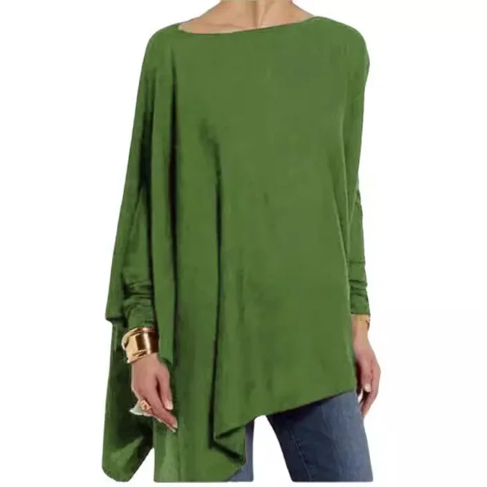 Women Long Sleeve Irregular Solid Color Pullover T-shirt Casual Loose Top Tee Blouse