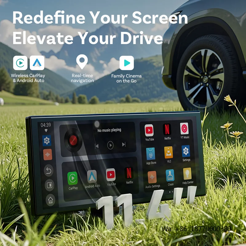 Ottocast Car Screen 11.4 Inch 4K Touch Screen Dash Cam Wireless Carplay Android Auto Wireless Carplay for Cars Multimedia
