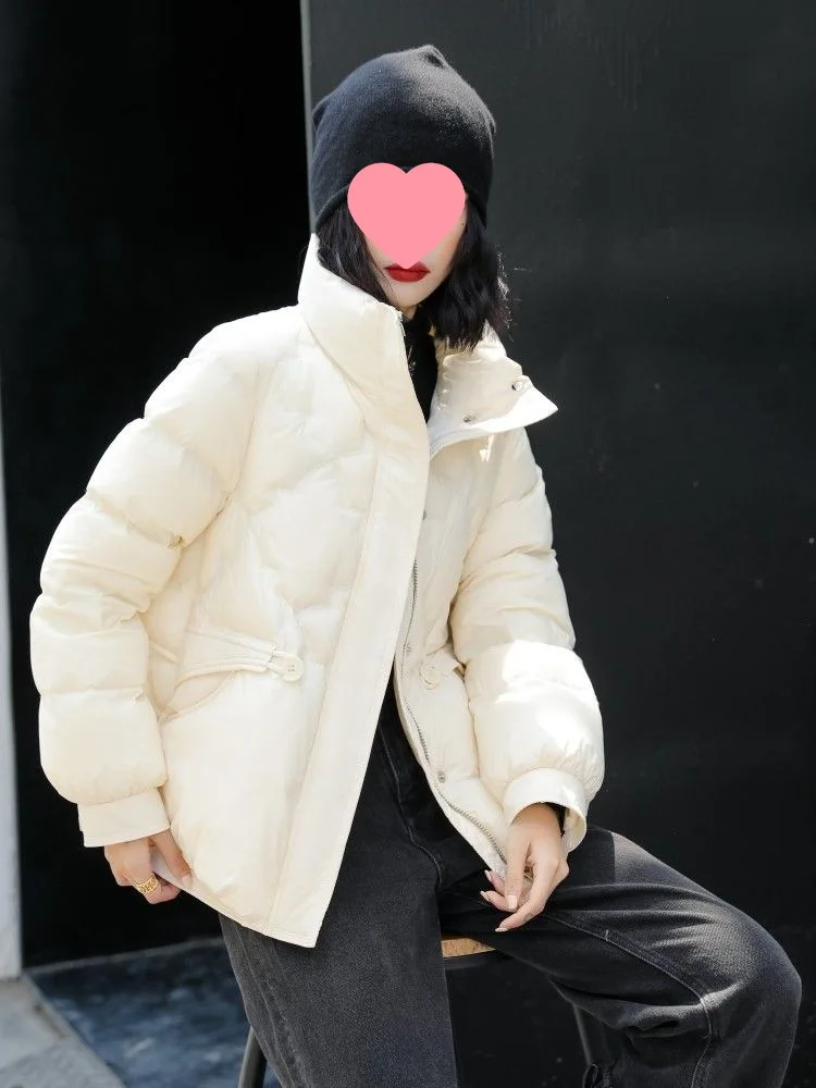 

Loose Winter Warm Cotton Coat Outerwear Ultra Short New Women's down Cotton Jacket Short Stand Collar Fashionable Korean
