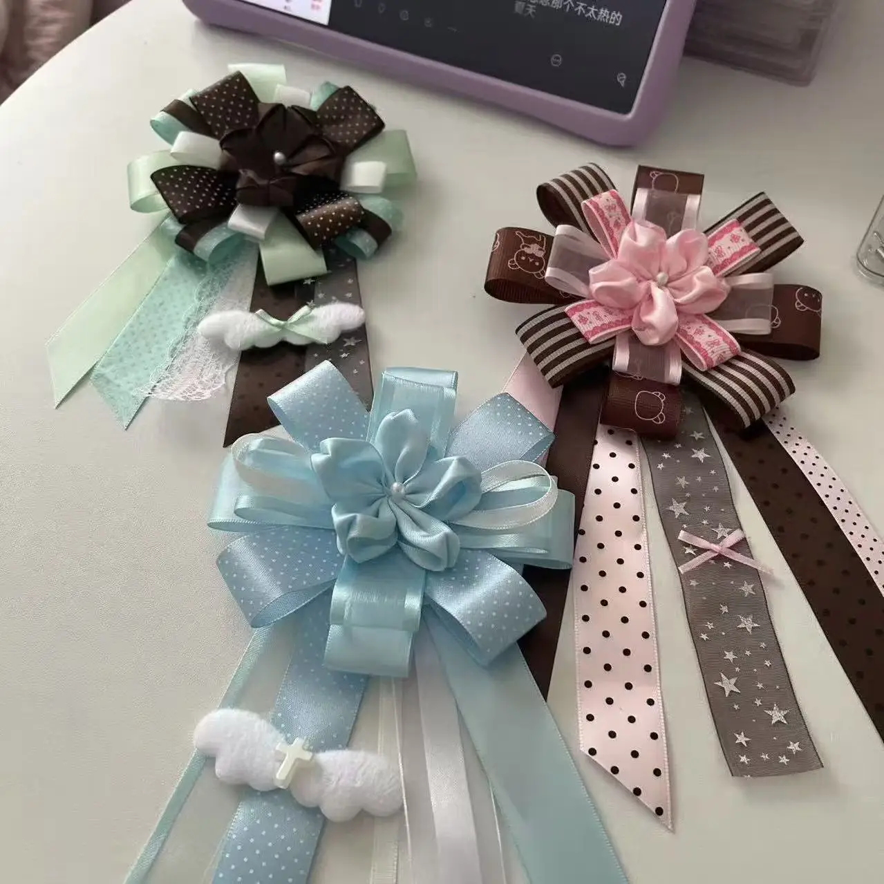 10-teiliges gemischtes koreanisches Schleifenset mit Tupfenmuster, handgemachte Schleifen, Haaraccessoires, Geschenkverpackung, DIY-Material, Dekorationen, Ins-Geschenk – Detail 9