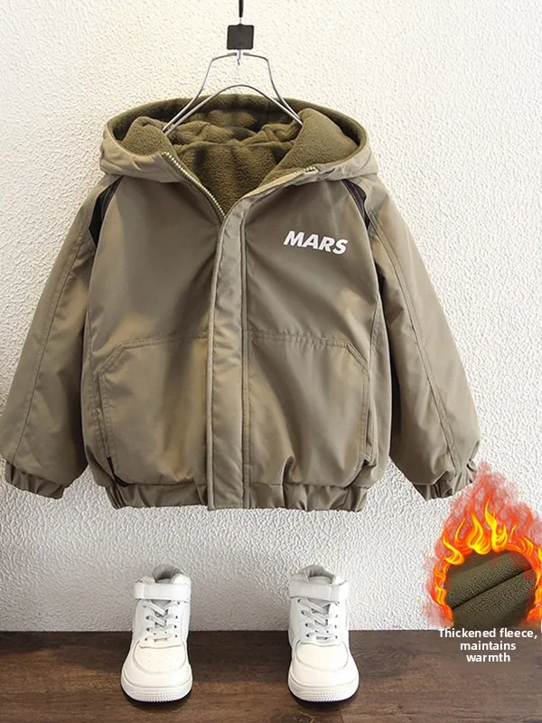 

Двусторонняя одежда для мальчиков, тюре на подкладке Fce, осень-зима, теплая теплая полиэфирная волокна, с капюшоном, на молнии, с подставкой