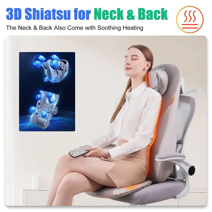 Neck amp Back Massager with Heat, 3D Unique V Neck Roller, Deep Tissue Kneading Massage Chair Pad for Neck, Back amp Shoulders,