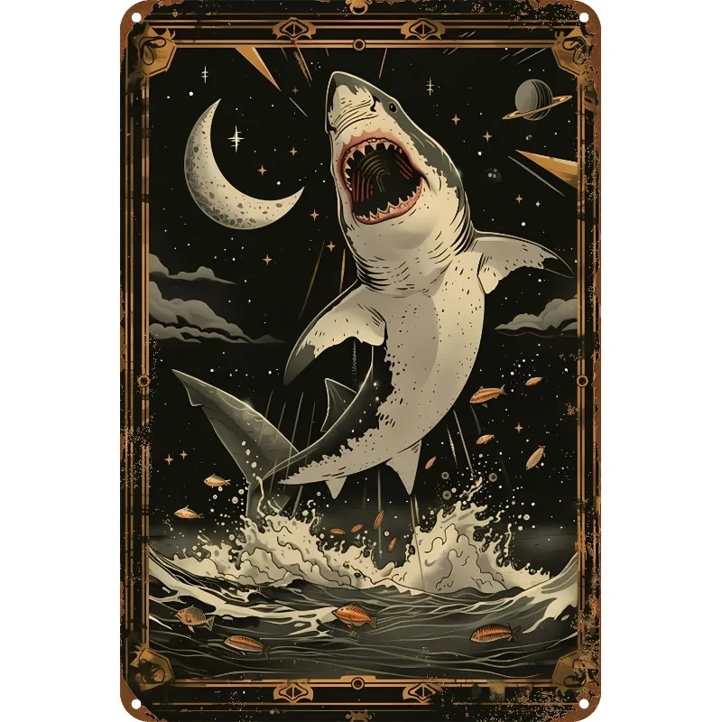 

Vintage Shark Attack Metal Tin Sign, 8x12 Inch Aluminum Wall Art, Multipurpose Home, Living Room, Bedroom, Office, Hotel, Decor
