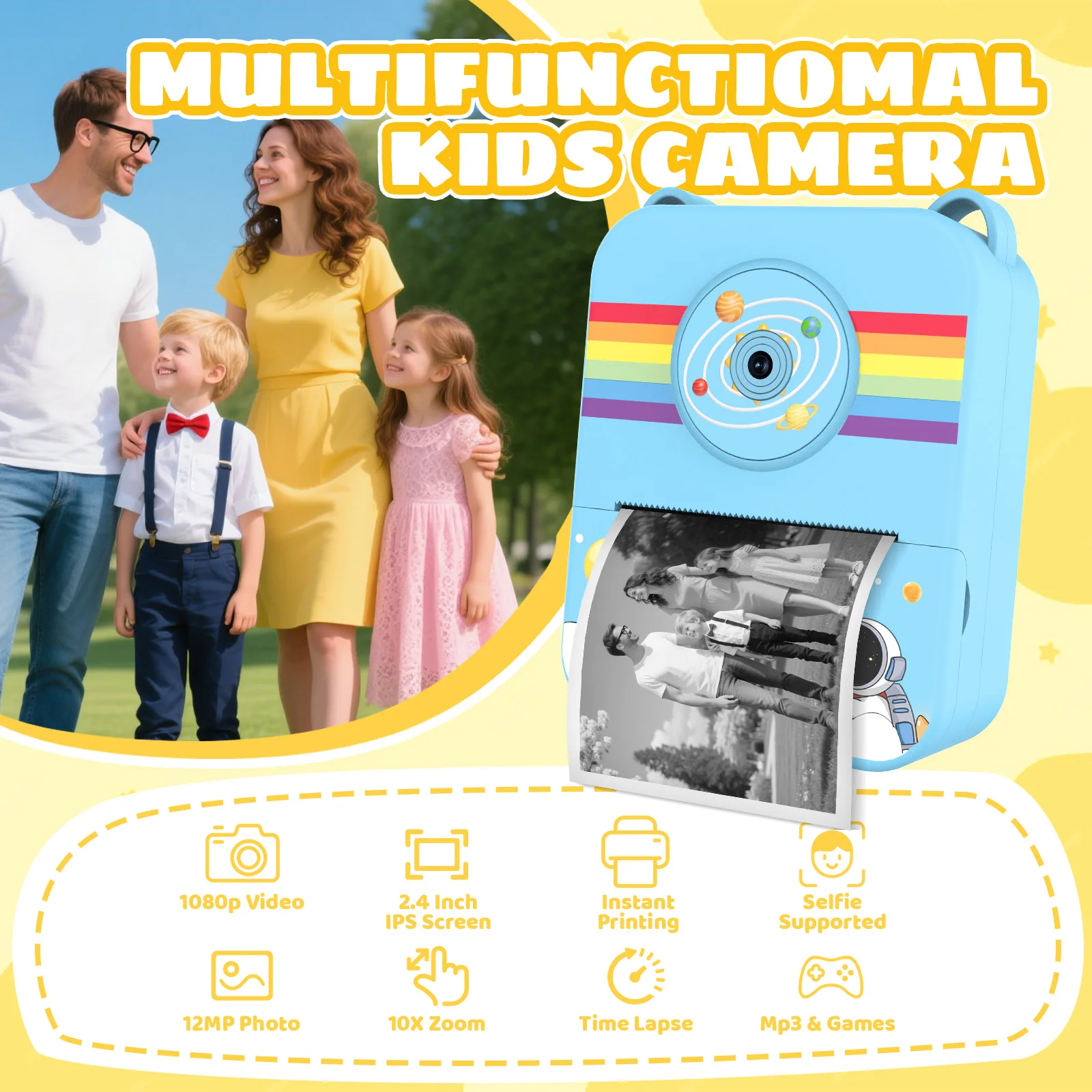 Digital Children Camera Photography Instant Print Photo HD Video Recorder Mini Thermal Printer Children Print Camera Space Theme