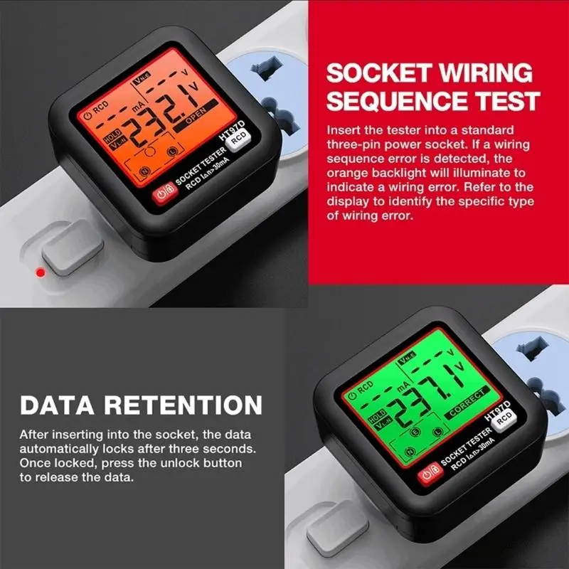 652F Battery Operated Socket Tester with Digital Readout for Receptacle Inspection, Fault Finding, and Maintenance Use Around
