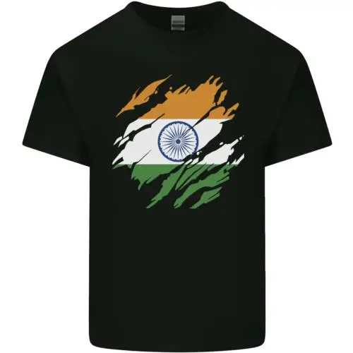 Torn India Flag Indian Day Football Kids T-Shirt Childrens