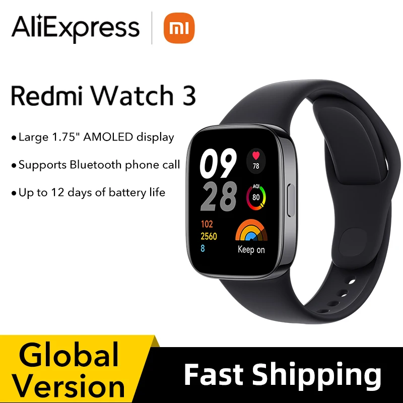 

In stock Global Version Xiaomi Redmi Watch 3 Smart Watch Supports Bluetooth®️ phone call Large 1.75" AMOLED display 5ATM