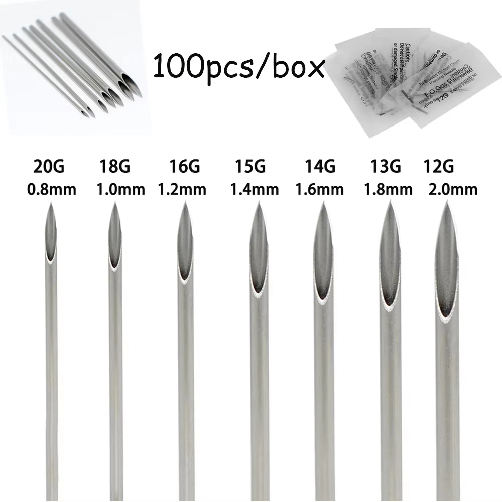 10/100pcs Body Piercing Needles 14G 16G 18G Stainless Steel Disposable Ear Nose Navel Nipple Lip Piercing Needle