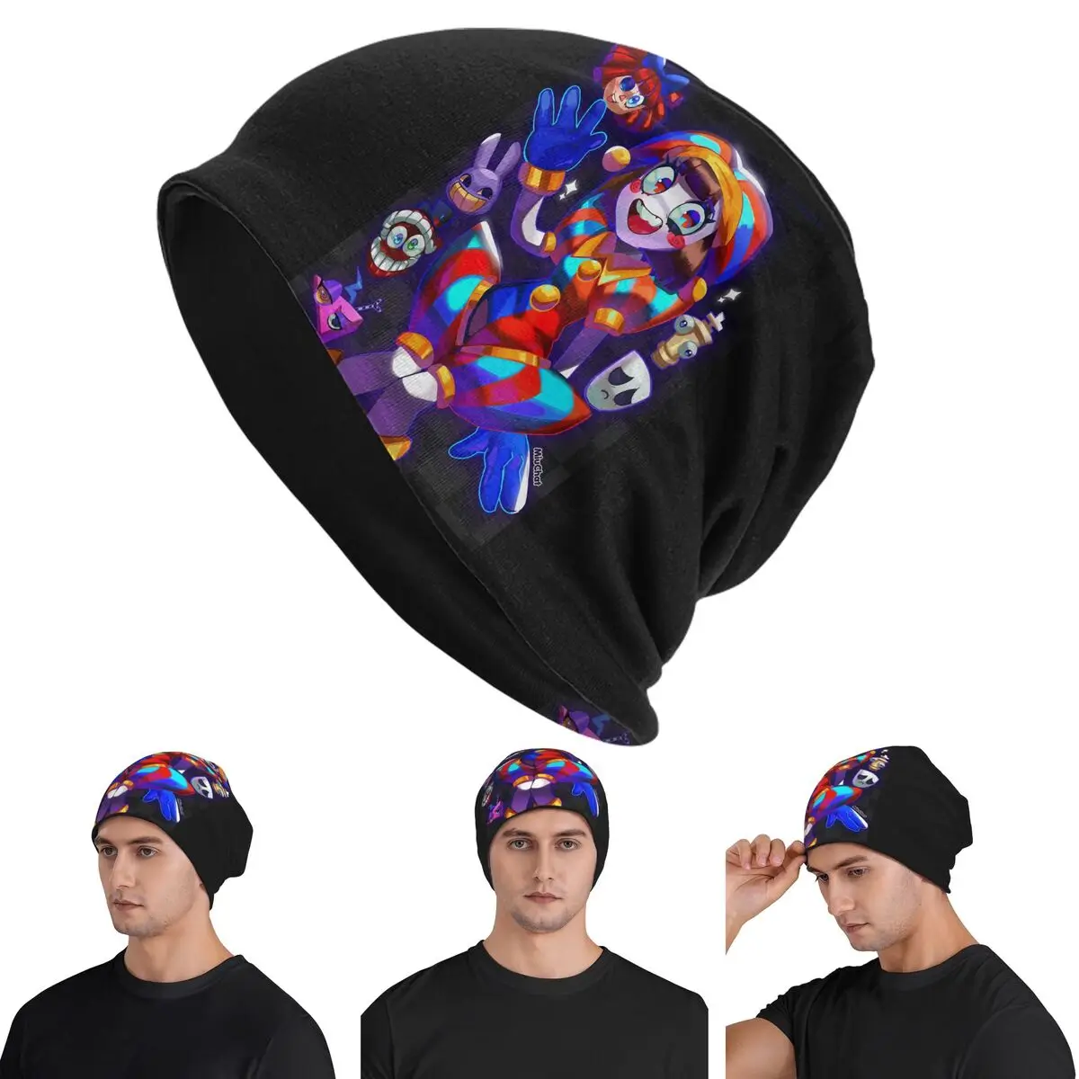

Удивительные цифровые цирковые шапки Skullies, теплые осенне-зимние уличные шапки, вязаные шапки для мужчин, женщин и взрослых