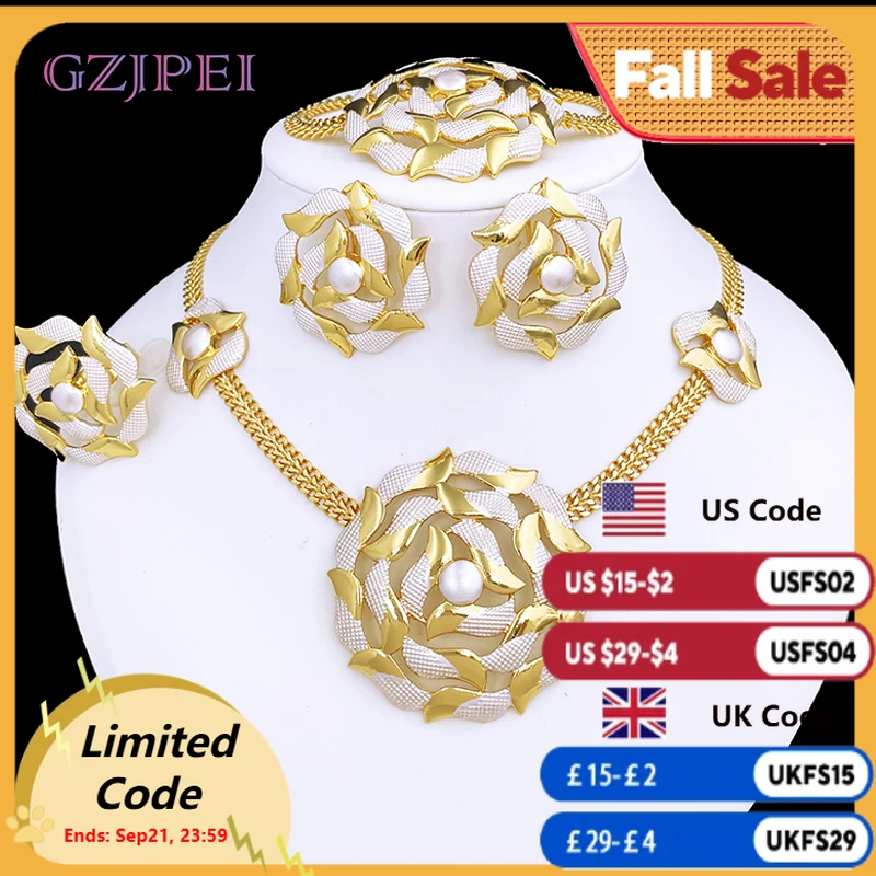 

High Quality Jewelry Set For Women Gold Plated Necklace Earring Bracelet And Ring Dubai Nigeria Trending Wedding Party Gift