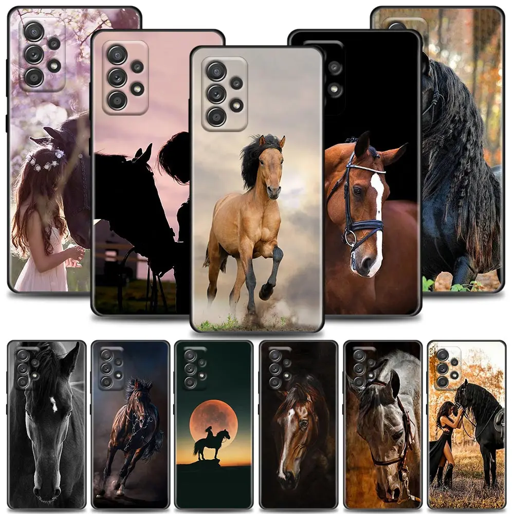 Animal Galloping Horse Girl Drawing Case For Samsung Galaxy A14 A32 4G A33 5G Case A13 A23 A31 A02 A03 A24 Soft Silicone Covers