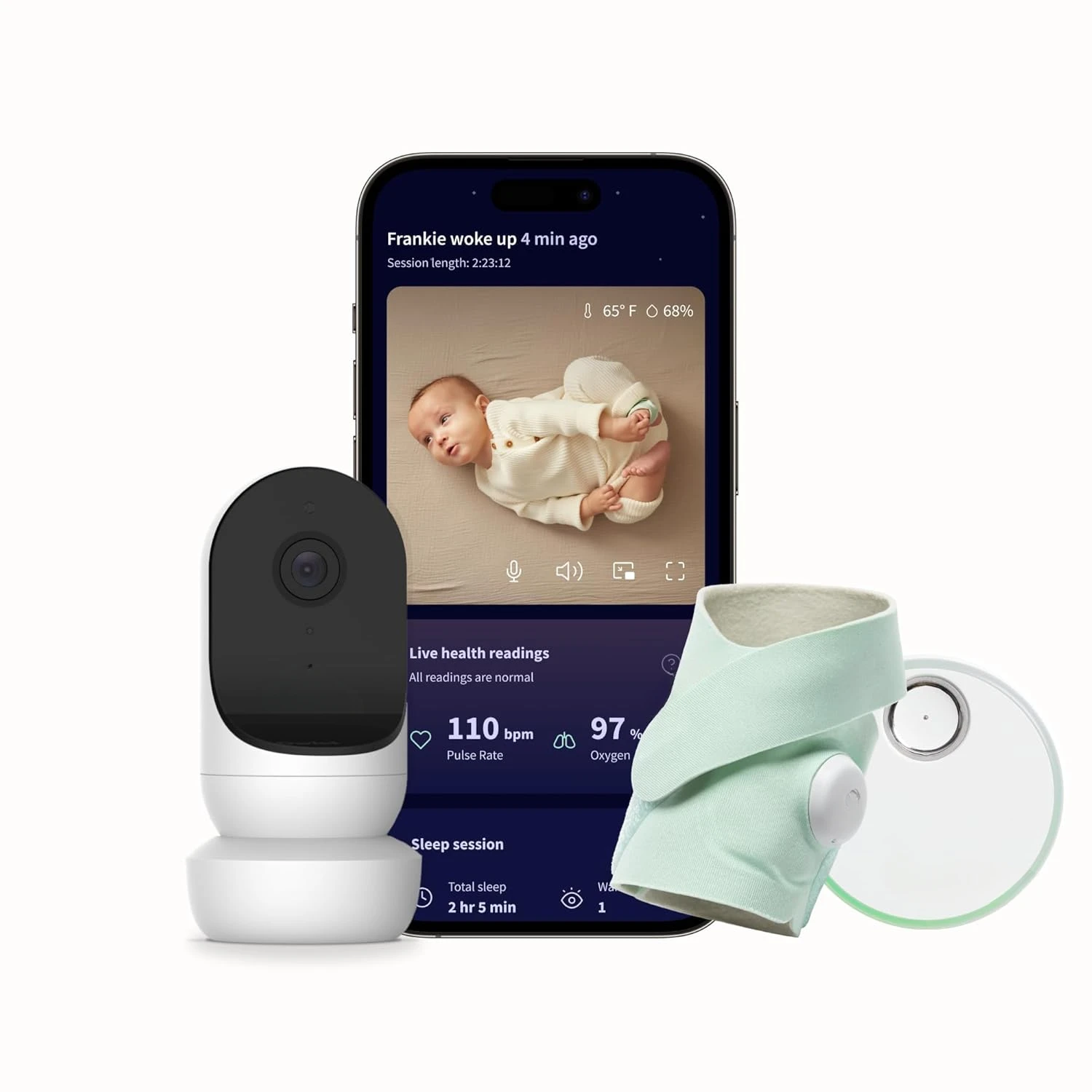 Dream Duo Smart Baby Monitor: Gleise und Notizen für die Pulsfrequenz und Sauerstoff bei der Sicht des Babys auf 1080p HD WiFi Video