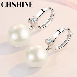 CHSHINE 925 Sterling Silver 10MM Natural Pearl Earrings For Women Wedding Banquet Fashion Jewelry
