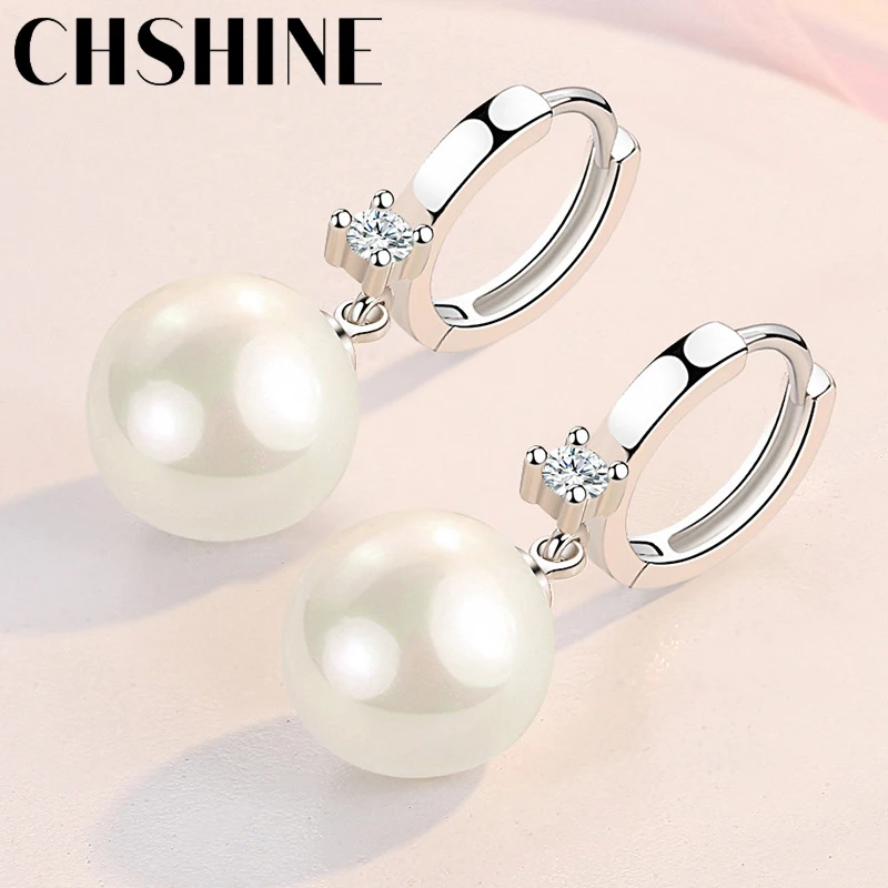 CHSHINE 925 Sterling Silver 10MM Naturalne perły Kolczyki dla kobiet Biżuteria ślubna bankietowa