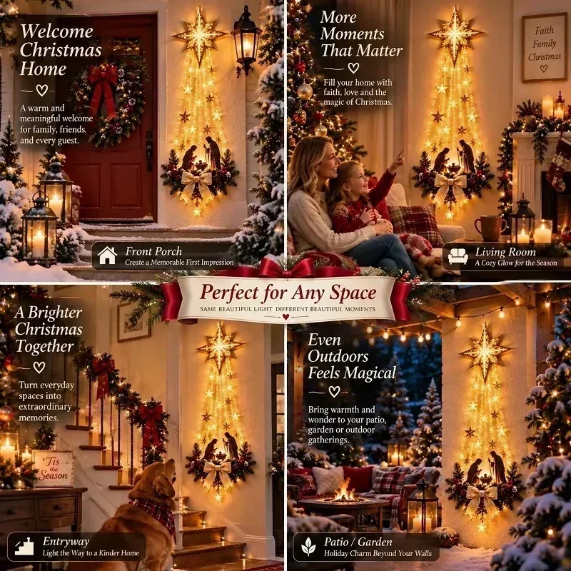 Christmas Bethlehem //Star of Faith Lighted Nativity Wall Decor Glowing Christmas Hanging Ornament LED Lights Indoor Decor Party