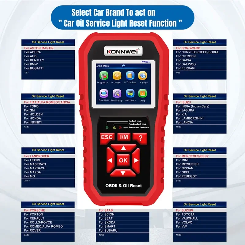 2025 جديد KONNWEI KW851 سيارة obd2 ماسح ضوئي تشخيصي خدمة الزيت ضوء إعادة تعيين قراءة رموز واضحة O2 الاستشعار تستر I/M أداة تشخيصية #4