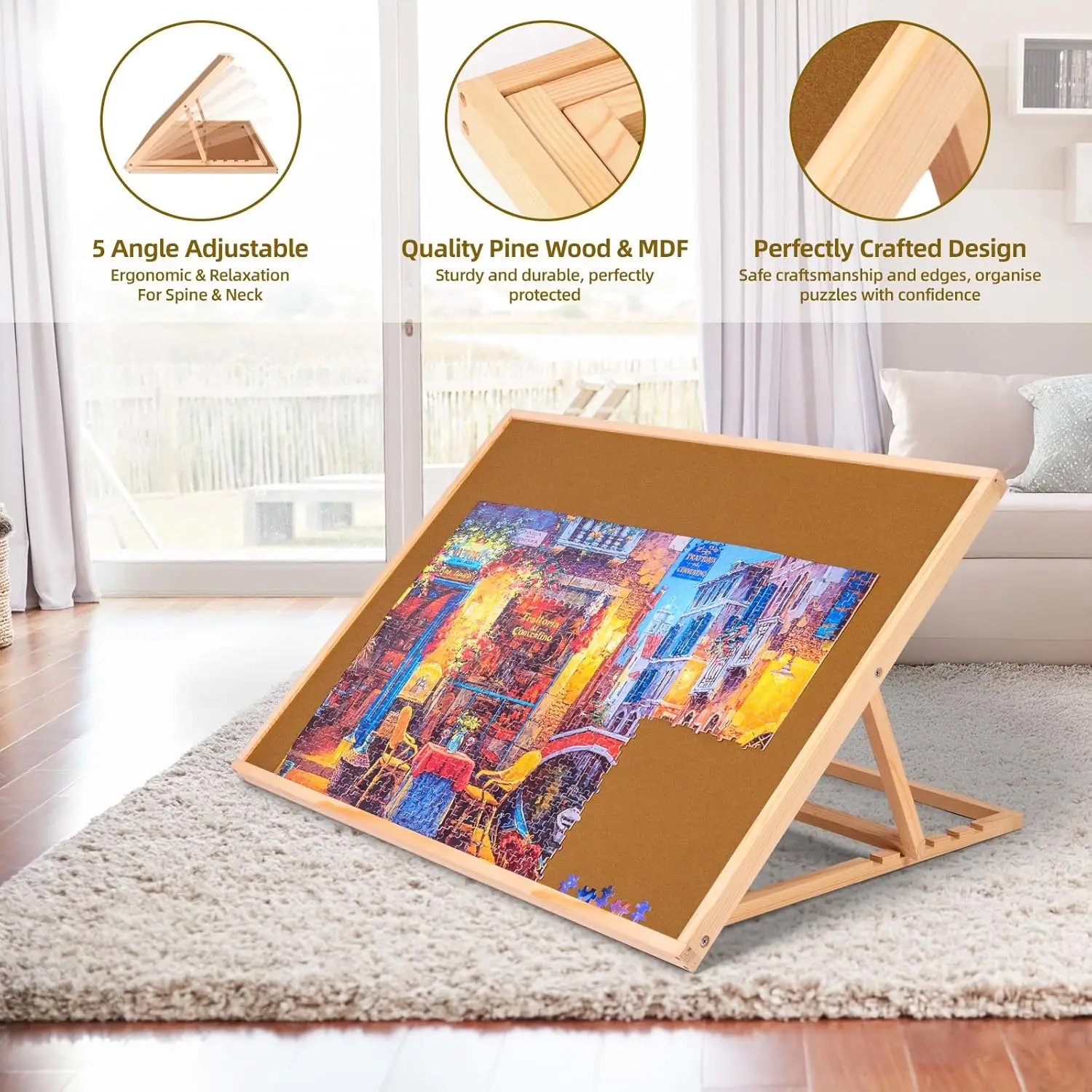 1000 stuks houten puzzelbord met verstelbare beugel, draagbare puzzeltafel |   Puzzel Organizer Boards Opbergaccessoires f