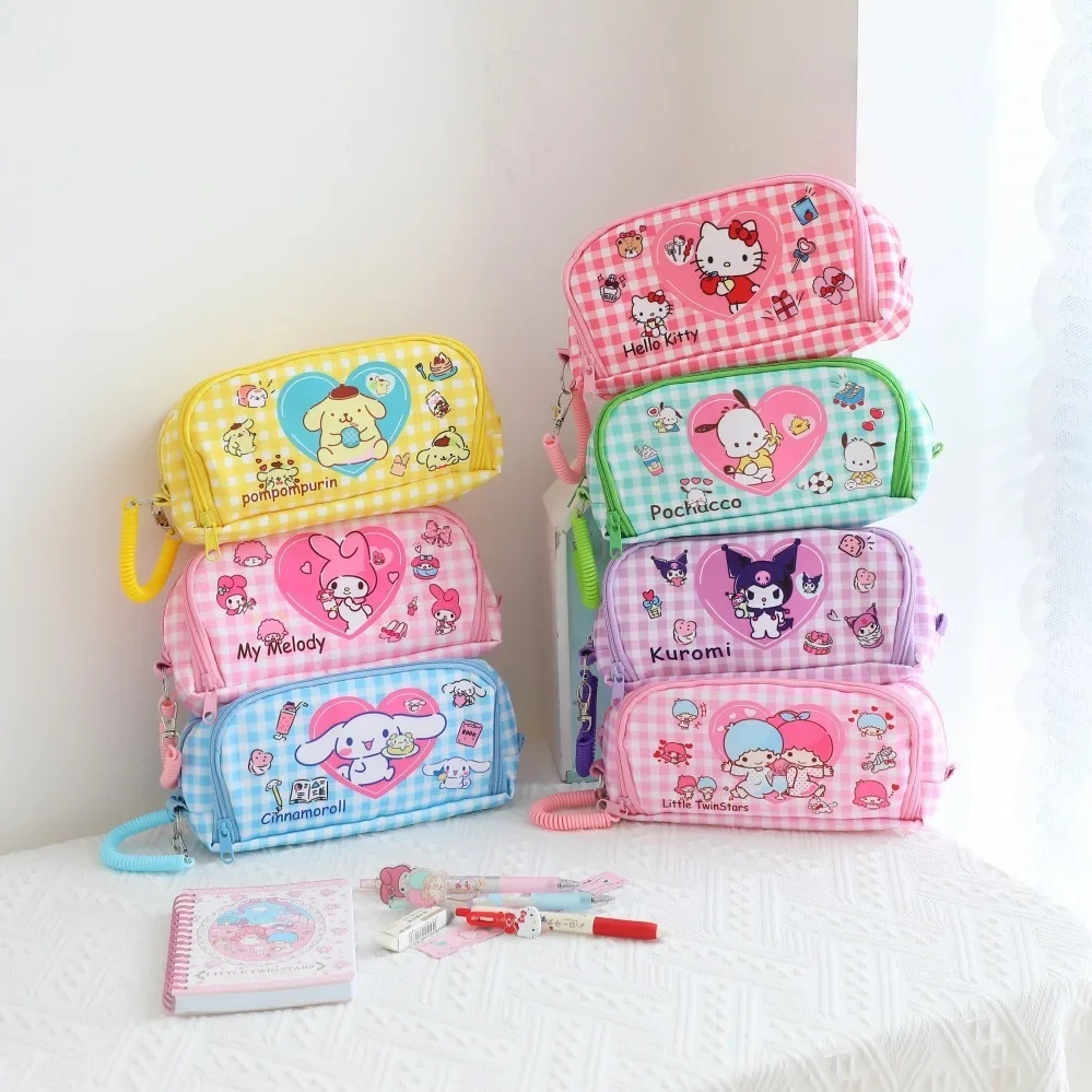 

Sanrio hello kitty cartoon storage bag double zipper cosmetic bag student pencil case cinnamon Kuromi stationery box handbag