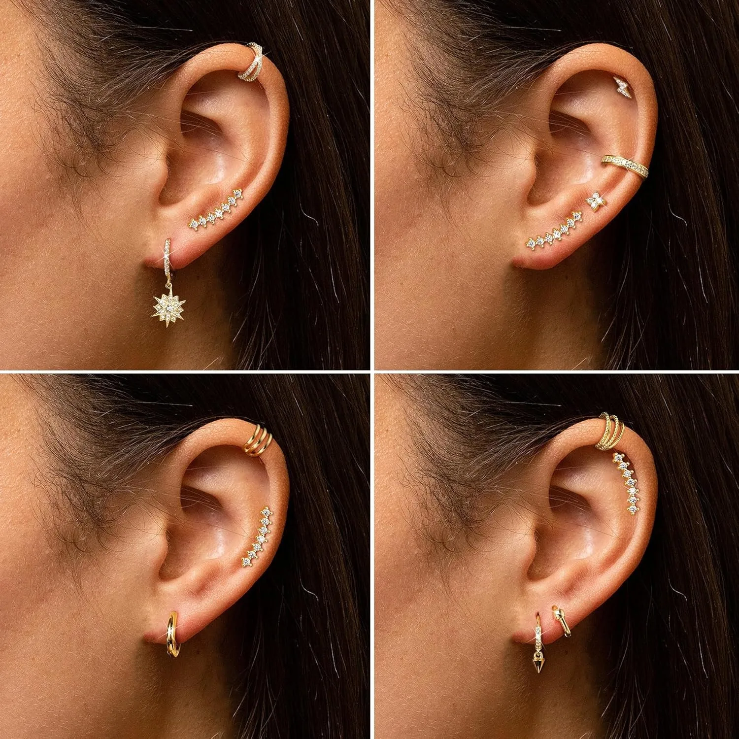 Drperfect 1 pair Helix Cartilage Piercing Jewelry Stainless Steel Earrings for Women 16G Flat Back Earrings Stud Conch Piercing