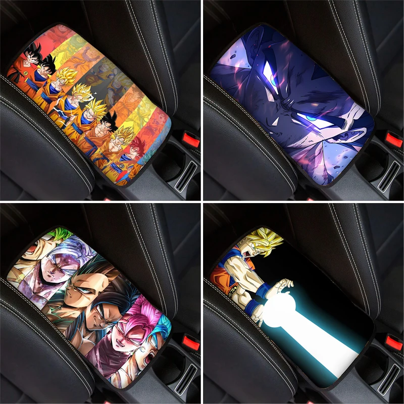 Dragon Ball Son Goku Car Armrest Mat Anime Auto Armrests Storage Box Mats Dust-proof Cushion Cover Car Interior Decoration Gifts