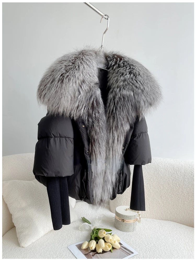 2026 New Autumn 90 Winter Goose Down Jacket Warm Women Coat Oversized Real Fox Fur Collar Thick Luxury Fashion Outerwear