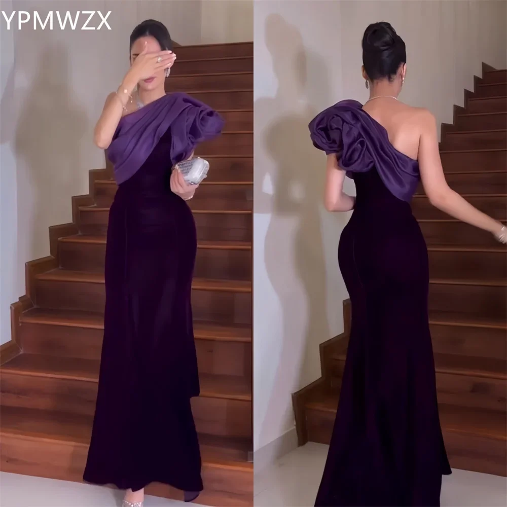 

Customized Women Party Dress Occasion Prom Gown Evening YPMWZX One Shoulder Mermaid Floor Length Skirts Fold Ruffle Bespoke Occa