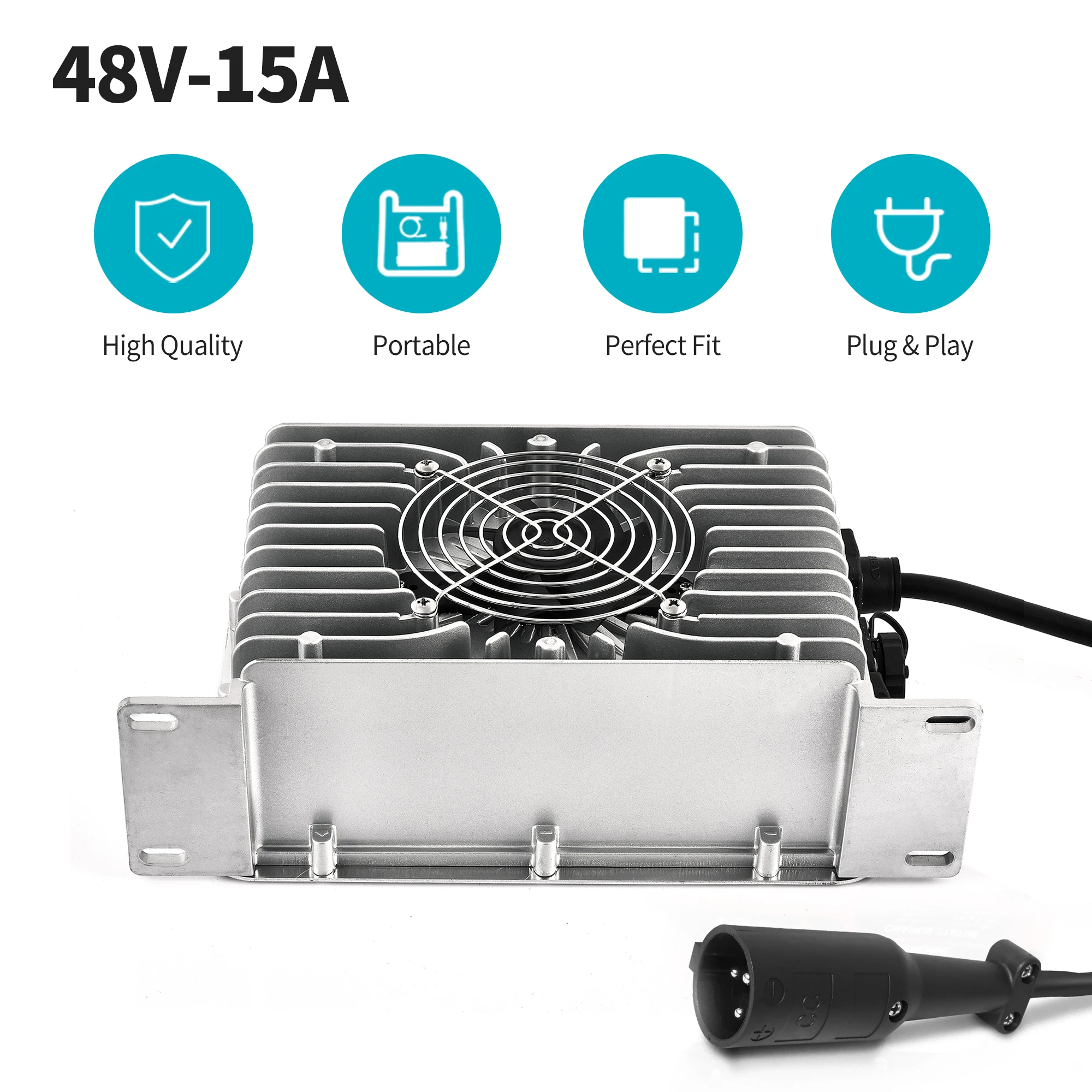 شاحن بطارية عربة جولف 48 فولت 15 أمبير مع قابس دائري 3 دبابيس لبطارية حمض الرصاص Club Car DS Precedent 1995-UP