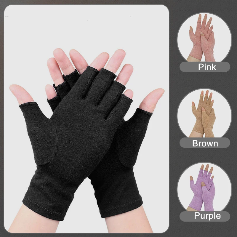 1Pair Compression Arthritis Gloves Winter Half Finger Gloves Sports Climbing Fitness Anti Arthritis Therapy Cycling Work Gloves