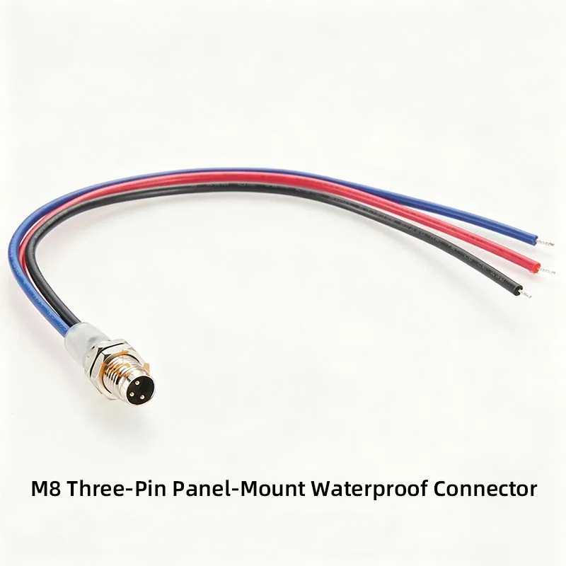 M8 3-pin Panel-Mount Through-Hole Connector with Cable; Industrial-Grade Waterproof Bulkhead Connector Cable