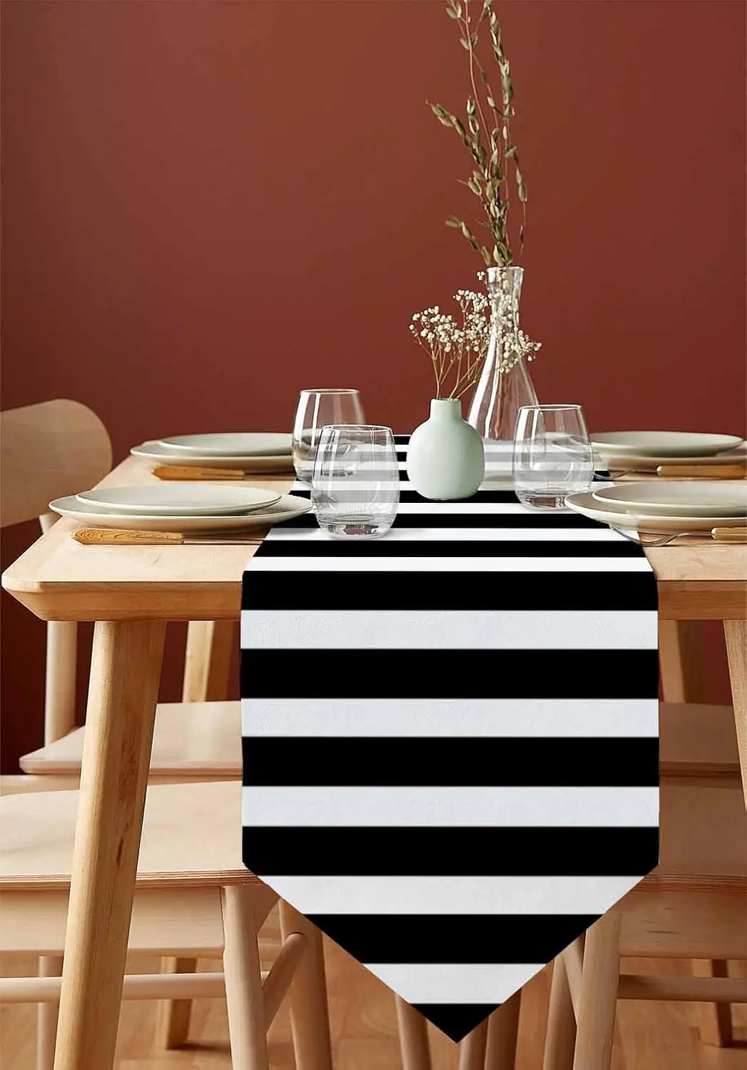 Black White Striped Linen Table Runner Dresser Scarves Decor Reusable Farmhouse Kitchen Dining Table Runner Holiday Party Decor