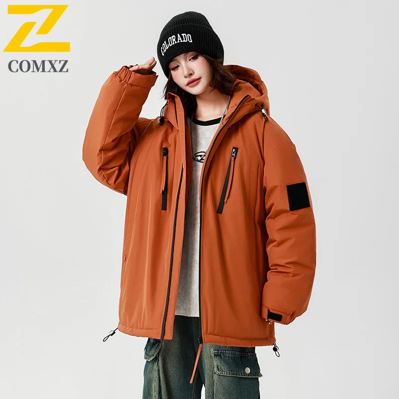 الشتاء سترة أنيقة تحمل شعار لعبة البيسبول المرأة الشارع Harajuku سميكة أسفل القطن الدافئة الحشو معطف الرجال 2025 جديد الثلوج الباردة واقية مقنعين سترة