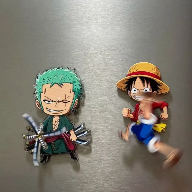 New One Piece rotating fridge magnet cartoon anime creative Luffy Nami Chopper Sanji Usopp dynamic magnetic acrylic ornament toy view 3