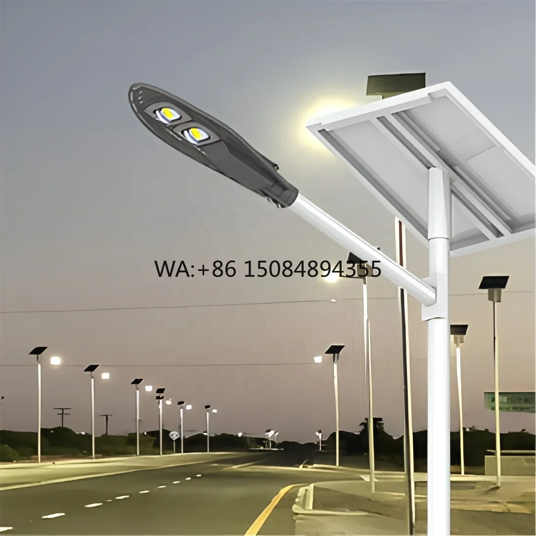 High Quality LED Solar Street Light Double-Arm 40W/60W/80W IP65 Monocrystalline Solar Panel Die-casting Aluminum Construction
