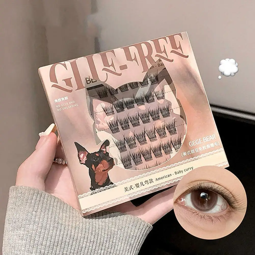 6種類の自己接着性接着剤不要つけまつげ DIY フォックスアイ効果 厚く長いセグメント化されたまつげ 再利用可能なふわふわナチュラルまつげ