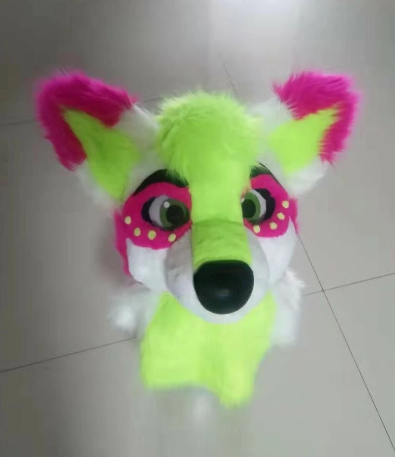 Long Fur Husky Dog Fox Mascot Head Party Halloween Fur Cosplay Head Cartoon Furry Headgear