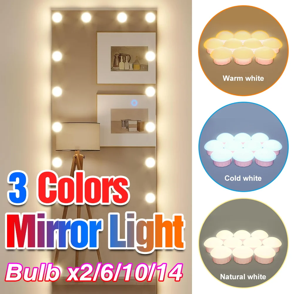 LED Makeup Mirror Light Bulbs Bathroom Dressing Table Lamp Touch Dimmable Vanity Lights 3 Modes DC5V For Home Bedroom Decoration