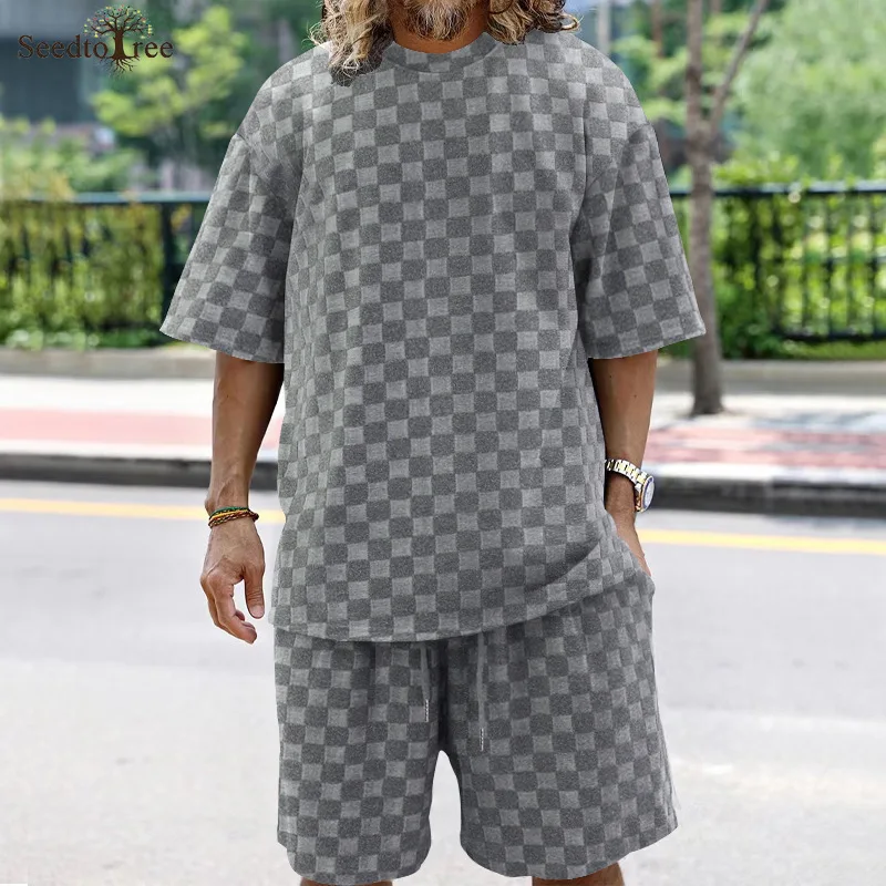 Men's Sets Summer Round Neck Short Sleeved T-shirt Solid Color Casual Shorts Two-piece Set