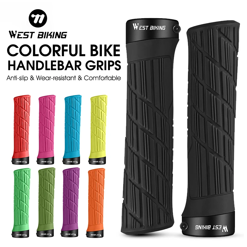 WEST BIKING Bicycle Grips Soft Rubber MTB Road Bike Grips Anti-Slip Shockproof Handlebar Cover Colorful Cycling Handlebar Grips