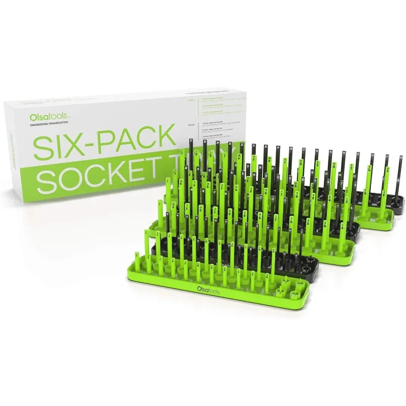 SAE (Green) & Metric (Black) Socket Storage Trays - 6 Piece Set | 1/4-Inch, 3/8-Inch, 1/2-Inch Drive