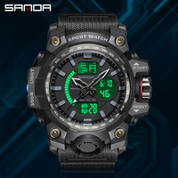 SANDA 3132 Dual Display Men's Watches Waterproof Sports Watch Military Man Alarm Stopwatch Quartz Wristwatch Male Digital Clock