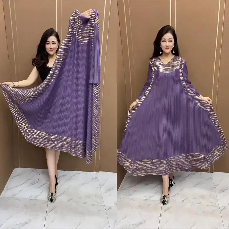 

Hot Stamping Pleated Dress Autumn New Item Plus Size Women's Clothing Loose Temperament Reducing Skirt Children's Clothing E9290