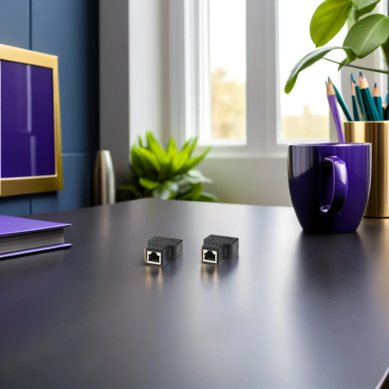 

2Pcs Professional Network Connector Adapter Durable Safe Convert Single to Dual Sockets Household Accessories Adapter