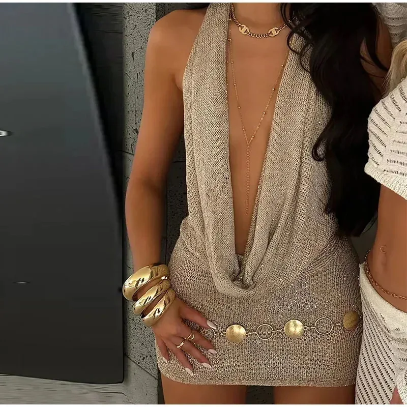 SKMY بلون 2025 الربيع الصيف النساء الملابس مثير Y2k فستان الترتر التألق قبالة الكتف بلا أكمام Bodycon فستان مناسبات