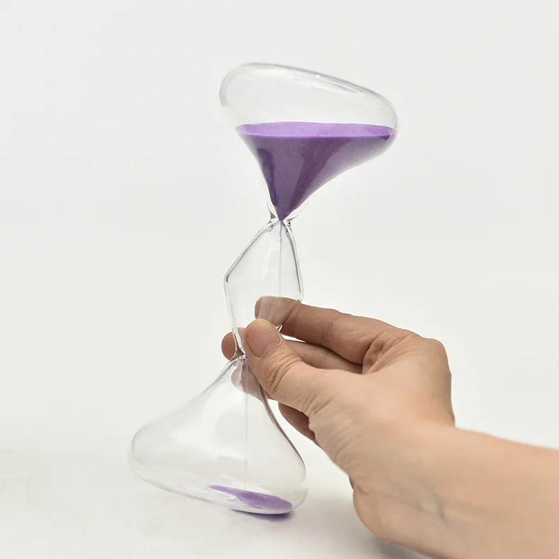 Glass purple sand hourglass. Three-layer geometric hourglass timer. Personalized Nordic home furnishings