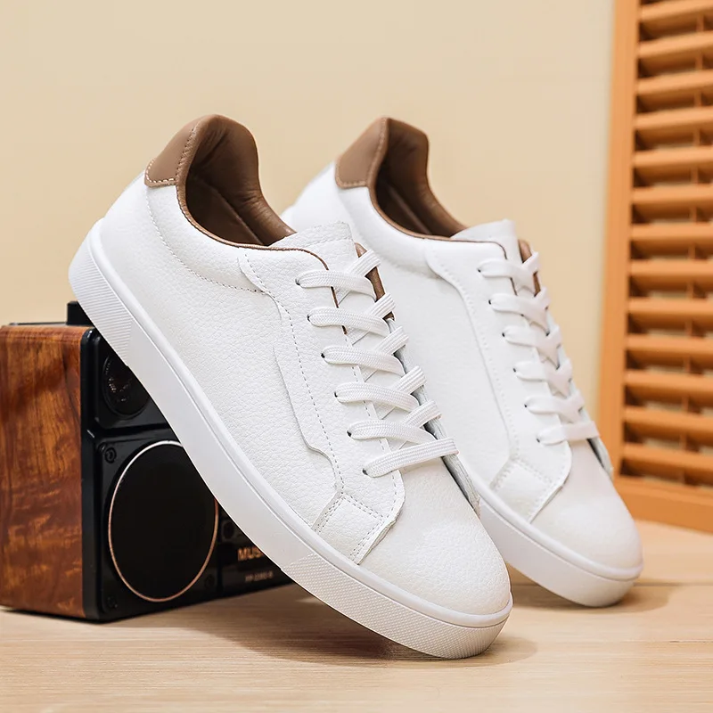 

Mens Board Shoes Classic Lace Up Lightweight Breathable Casual Leather Sports Shoes Daily Comfortable Male Business Sneakers