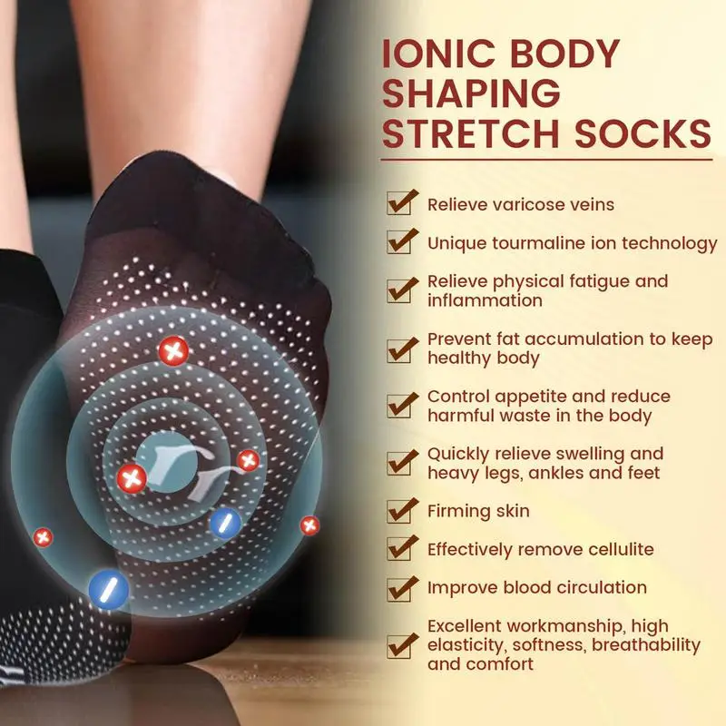 1Pair Self-Heating Shaping Socks Elastic Tourmalines Slimming Health Sock Breathable Health Foot Care Sock For Discomfort Relief