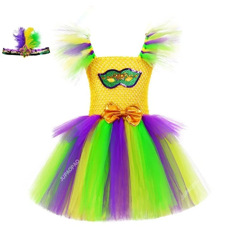 Disfraces de Mardi Gras para niñas, vestido de tutú de fiesta de Festival de Carnaval, vestidos de tul con purpurina para niños, conjunto de ropa de lujo