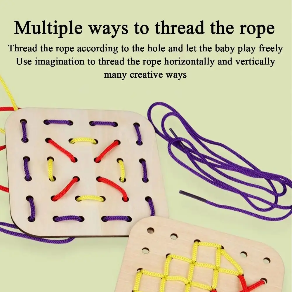 

Creativity Montessori Wooden Rope Board Interaction Early Learning Wooden Lacing Fun with 15Pcs Cards