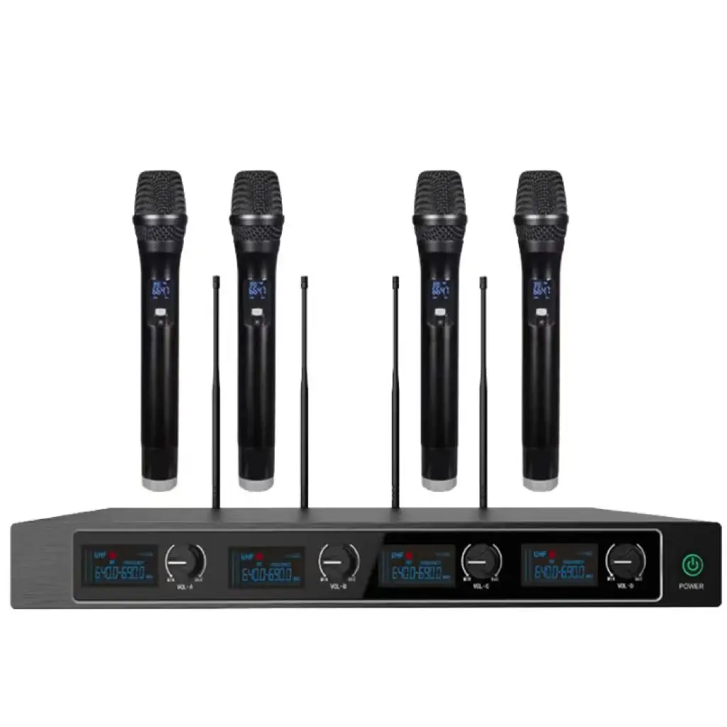 

USD282 4 Channel Wireless Handheld Microphones Set Audio Digital Conference Discussion System Performance Stage W8004